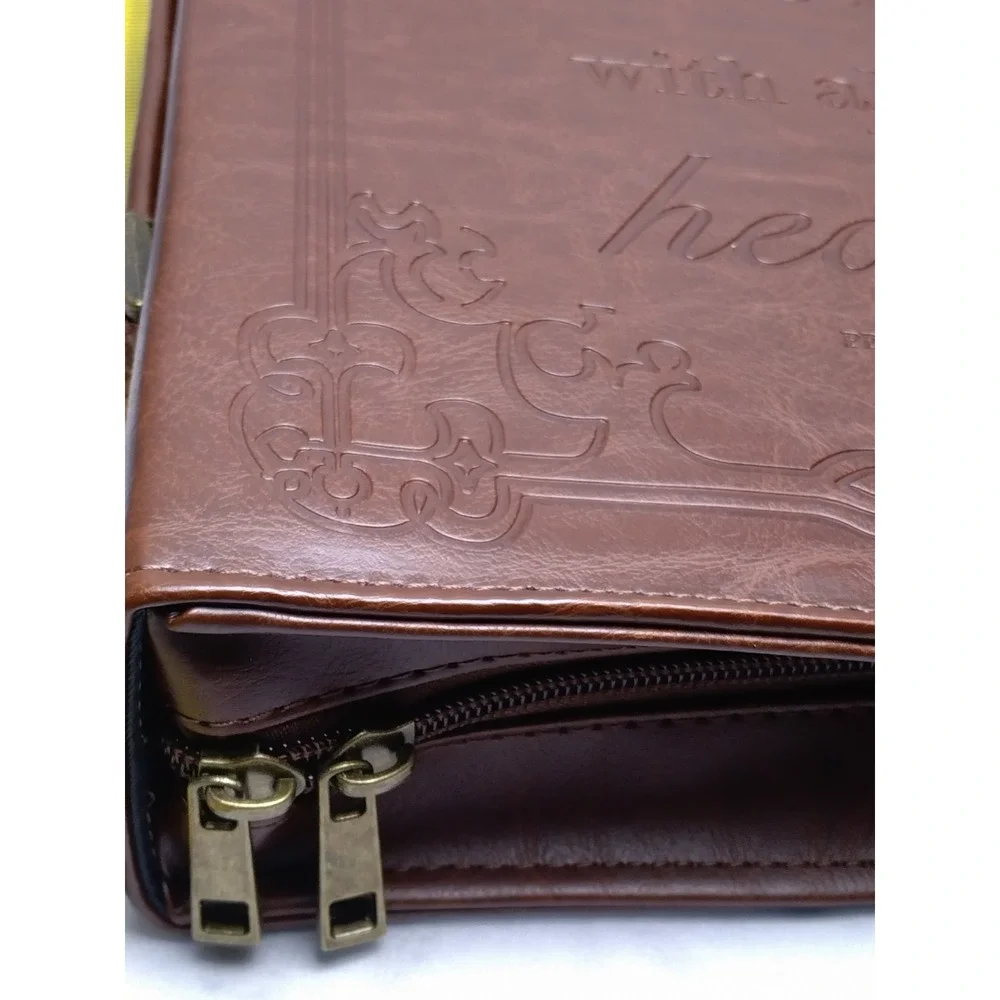 FINPAC Leather Bible Cover Carrying Book Zip Case with Zippered Pocket 12X9